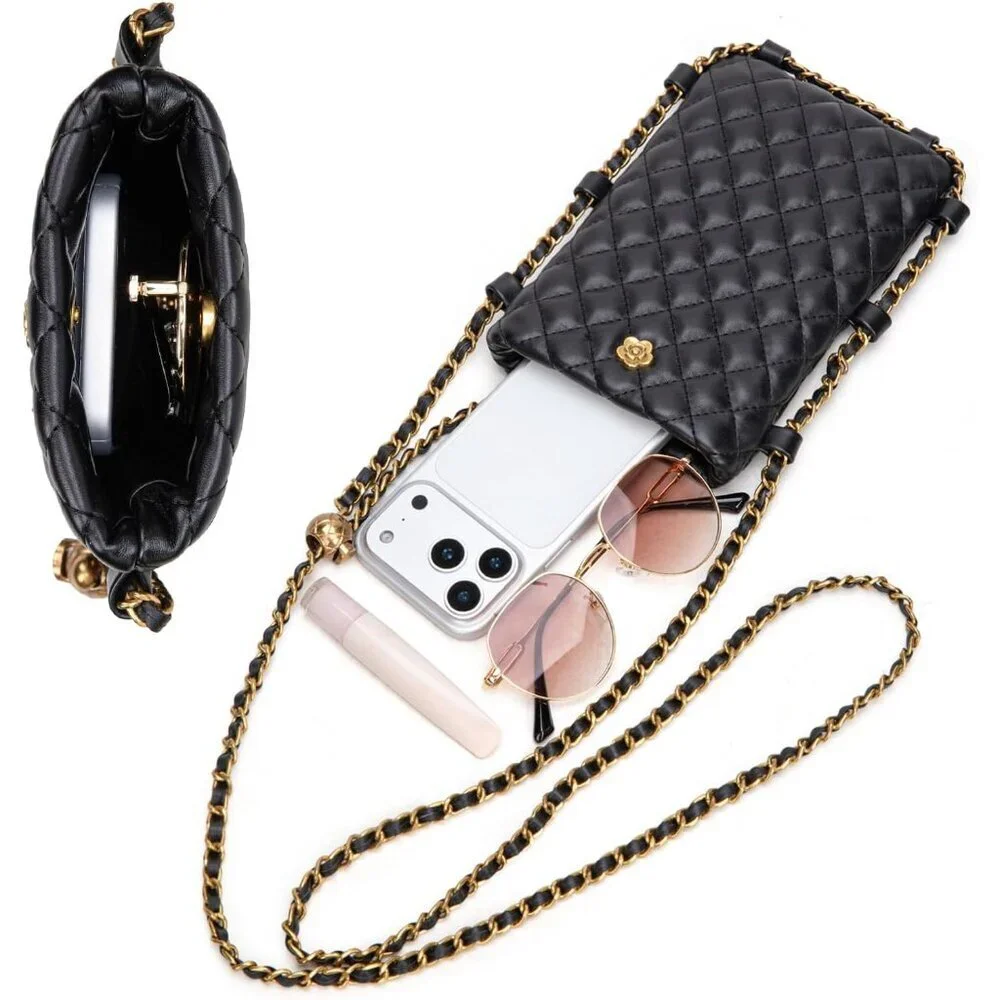 Quilted Mini Crossbody Bag Vegan Leather Compact Phone Purse for Women